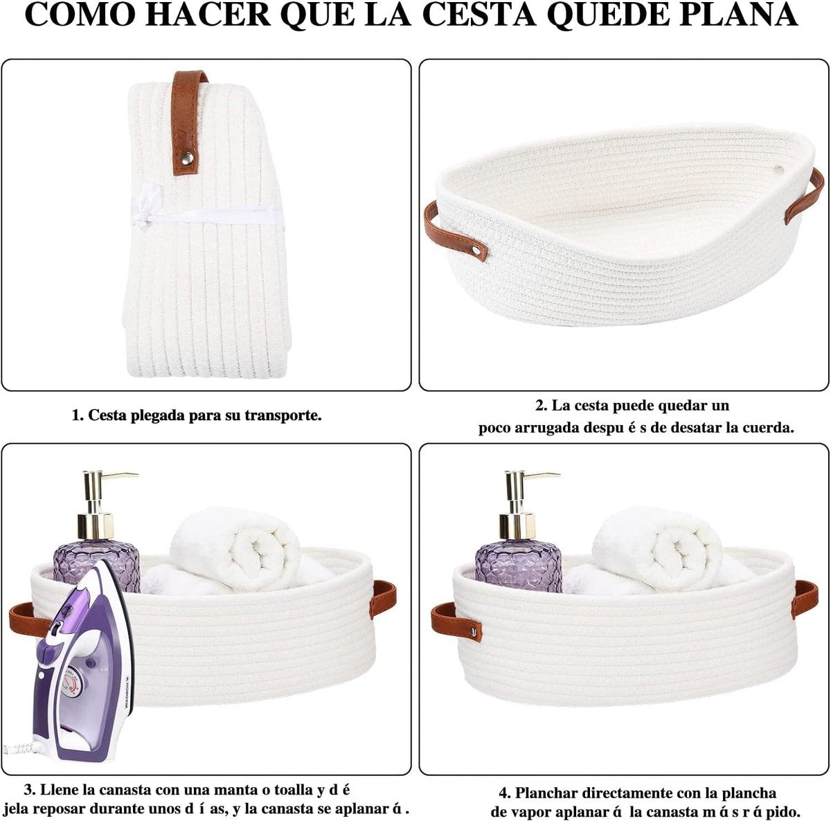 Storage Baskets - Bathroom Storage Baskets - Bathroom Countertop Storage Baskets - Bathroom Baskets Made of Braided Cotton Rope - Toilet Paper Baskets with Leather Handles - Suitable for Bathrooms, Bedrooms, and Living Rooms