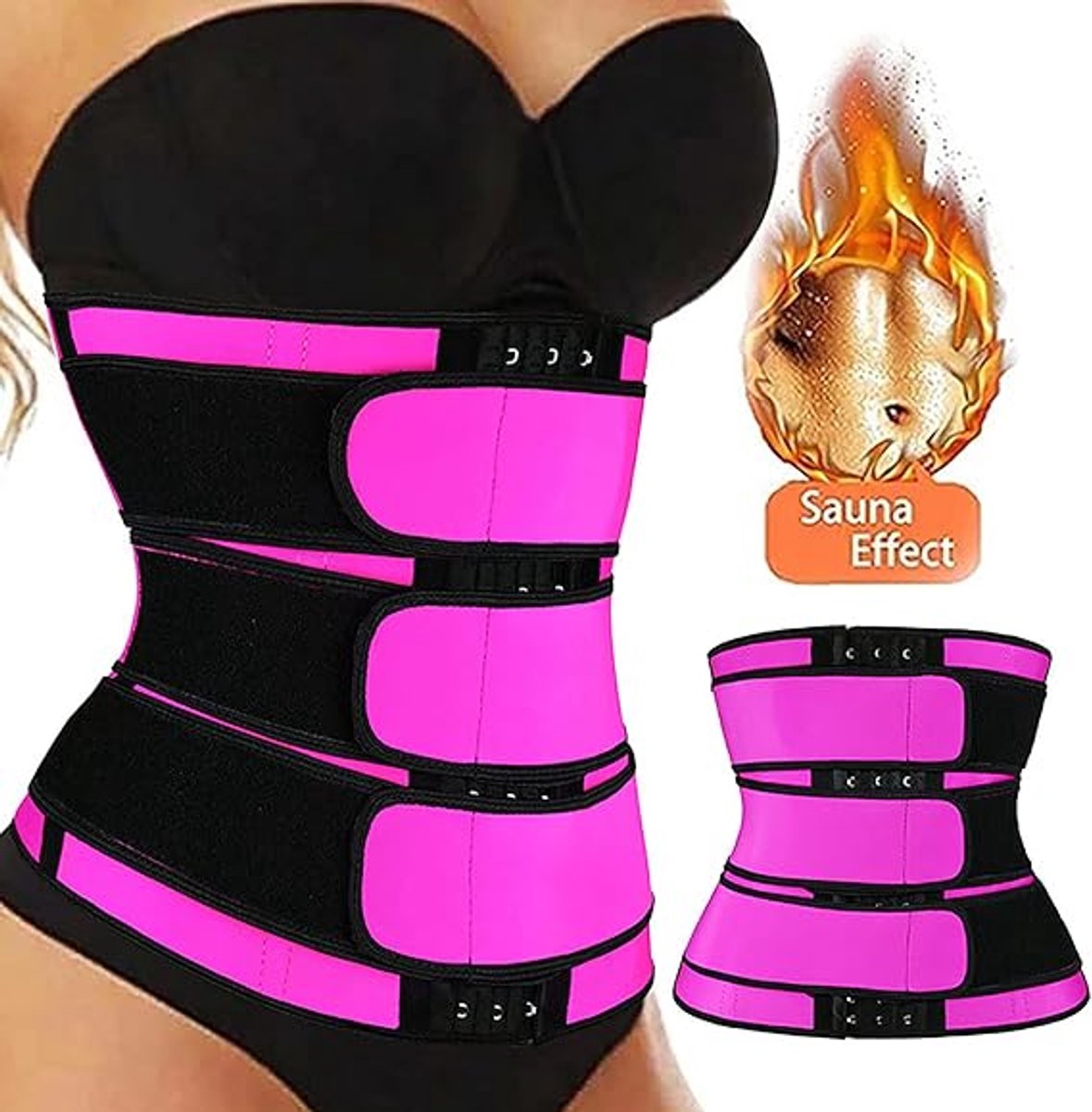 Women Sweat Reducer Training Belt - Sweatband - Waist Trainer - Slimming Belly Band - 3-Row Closure & Breathable Material - Extended Sizes (S to 6XL) - Red, XXXL