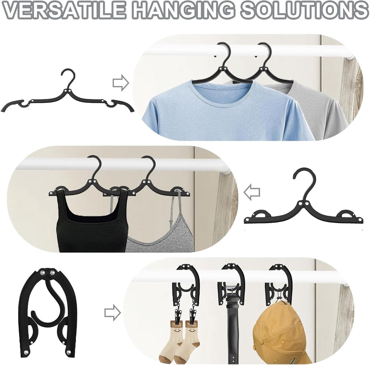 12-pack - Travel Hangers - Portable - Foldable Hangers - Travel Accessories (Black)
