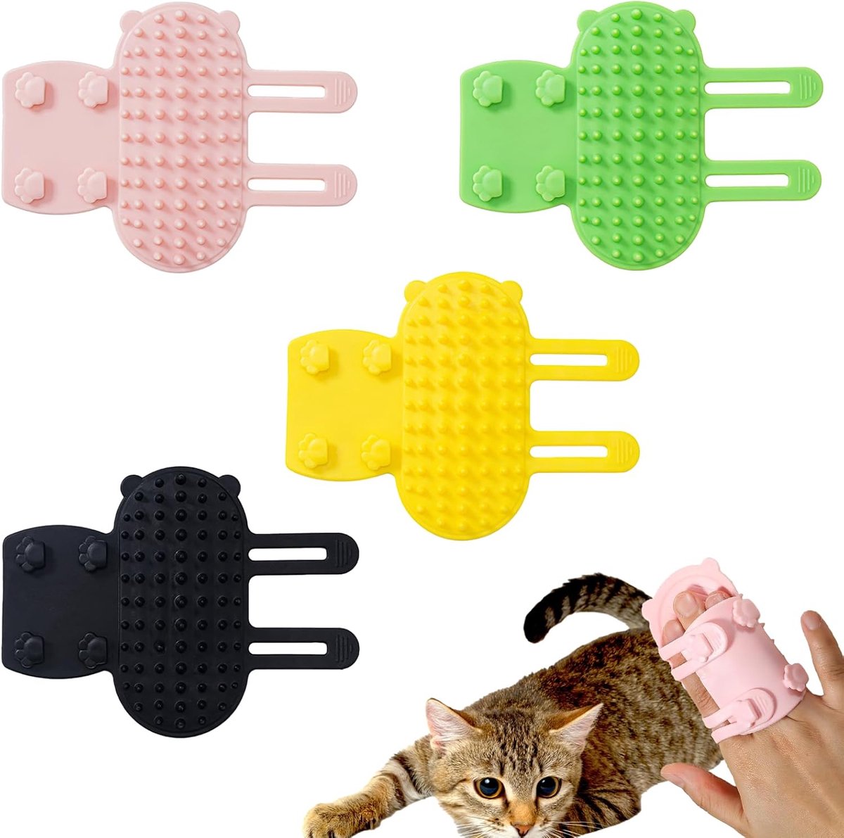 Cat Toys - Set of 4 - Scratching Post - Cat Comb - Made of Silicone - Reduces flying hair, scratching and itching - An excellent gift for cat lovers to give to their beloved pets.