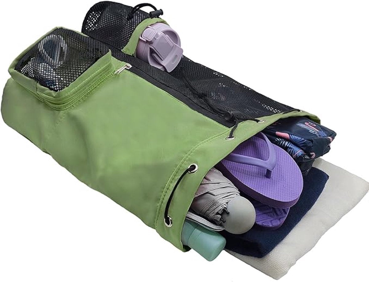 Backpack - Sports Bag - Travel Bag - Training Bag - Swimming Bag - 30*15*45cm - Mesh Material - Drawstring Design - Side Storage Space - Unisex - Suitable for fitness, swimming, traveling, dancing, camping(Vegetable)