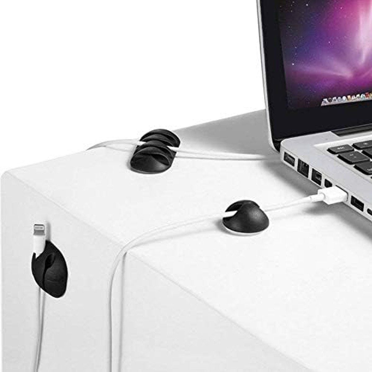 10-Piece Desk Cable Management Set - Multifunctional Cable Clamps - Desk Cable Organizer for TV, PC, Laptop, Home Office - (White)