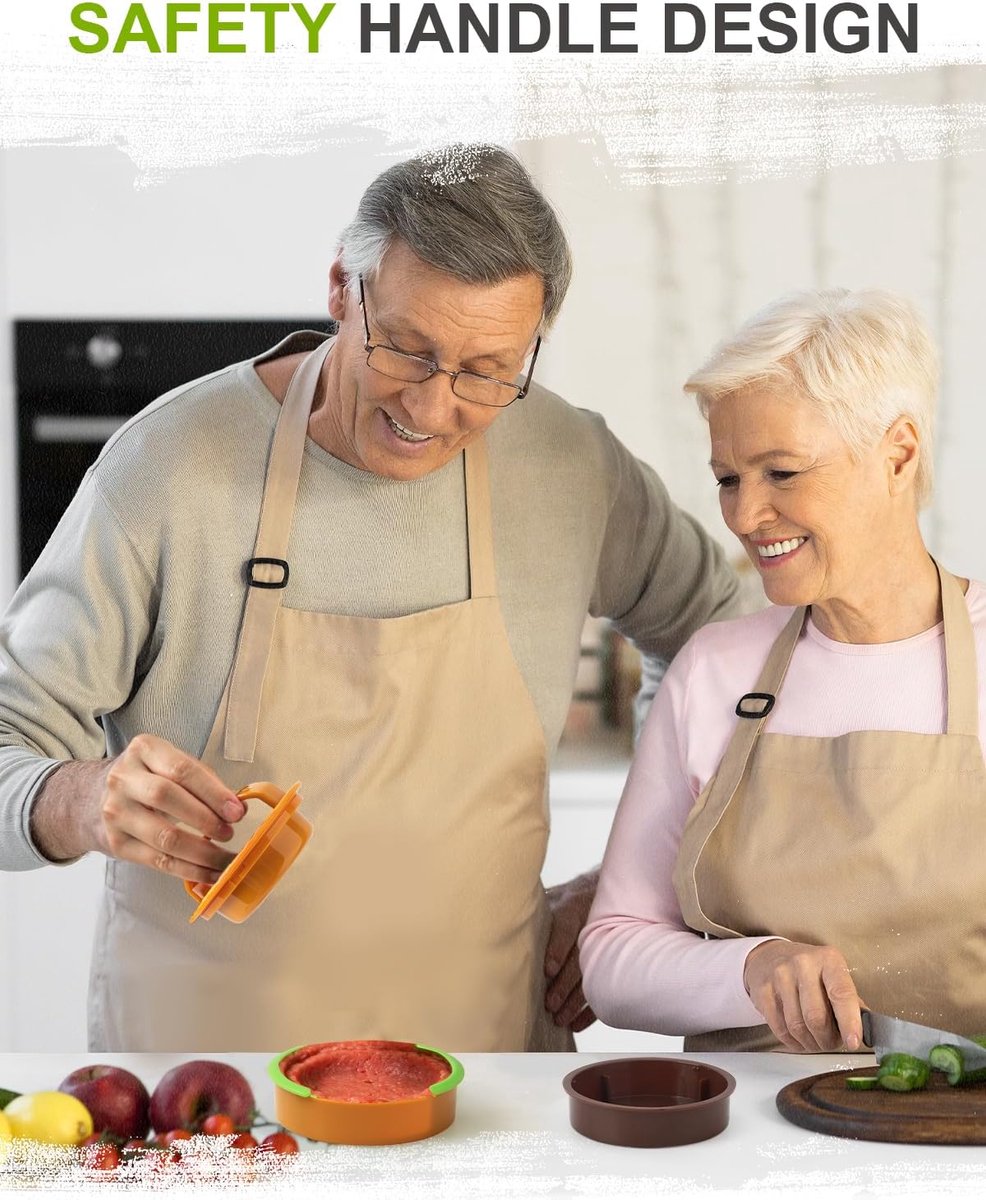 3-in-1 Hamburger and Hamburger Press - Hamburger Mold - Non-stick, durable patty maker for stuffed burgers and sliders - Easy to clean - Orange