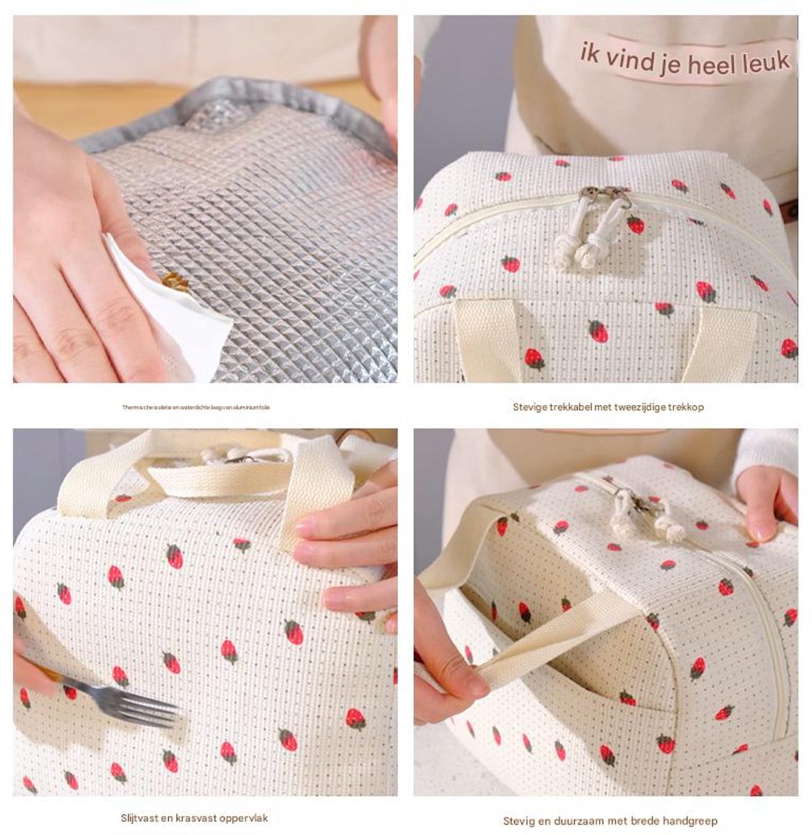 Lunch Bag - Corduroy - Lunch Box for Students/Office Workers - Insulated Bag - Waterproof - Portable Handle - Cute Lunch Bag - Beige