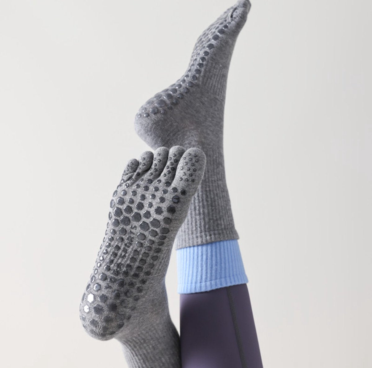 Yoga Socks (2 pairs) - Five Finger Yoga Socks - Non-slip Socks - Toe Socks - Pilates Socks - Suitable for Sports - Fitness - Dance - Gray