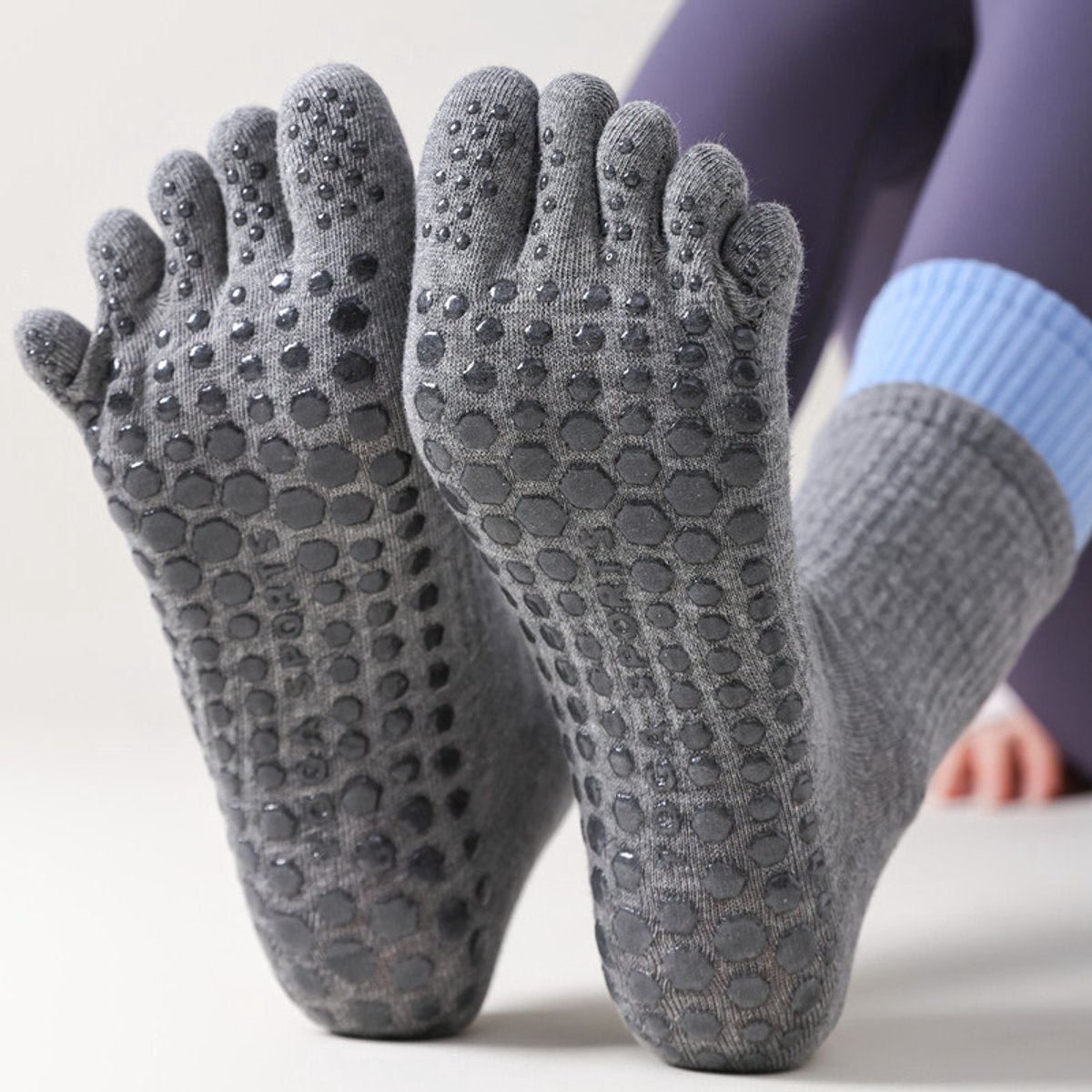 Yoga Socks (2 pairs) - Five Finger Yoga Socks - Non-slip Socks - Toe Socks - Pilates Socks - Suitable for Sports - Fitness - Dance - Gray