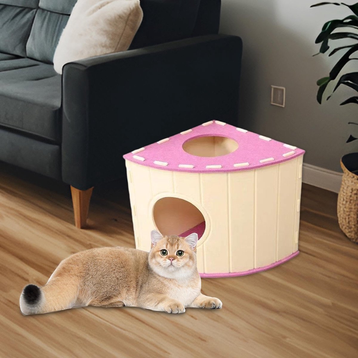 Cat House - Cat Basket - Cat Den - Felt-Shaped Cat Bed - Suitable for All Seasons - Warm | Scratch-Resistant - Pet Bed | Deep Sleeping Bed - Pink