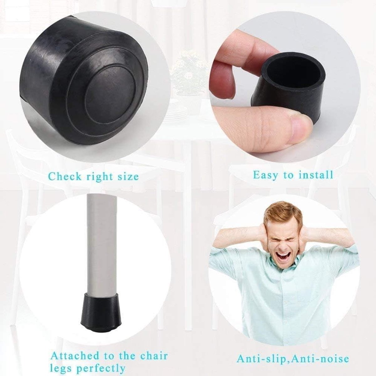 Chair Leg Covers - 12-Piece Rubber Chair Leg Covers - Chair Covers - 1 Inch Chair Leg Covers - Black