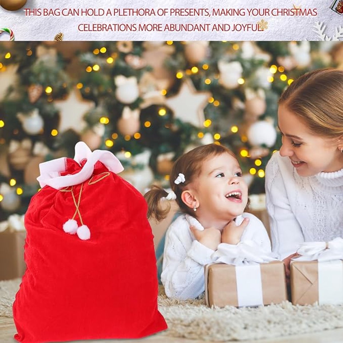 Gift Bags - Santa Claus Gift Bags - Extra Large Gift Bags - Red Christmas Wrapping Bags - For storing holiday gifts, sweets and surprises