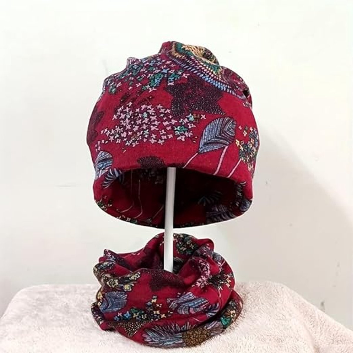 Beanie - Knitted Hat - 4-Piece Set - Bohemian Print - Soft Polyester - Suitable for Autumn and Winter