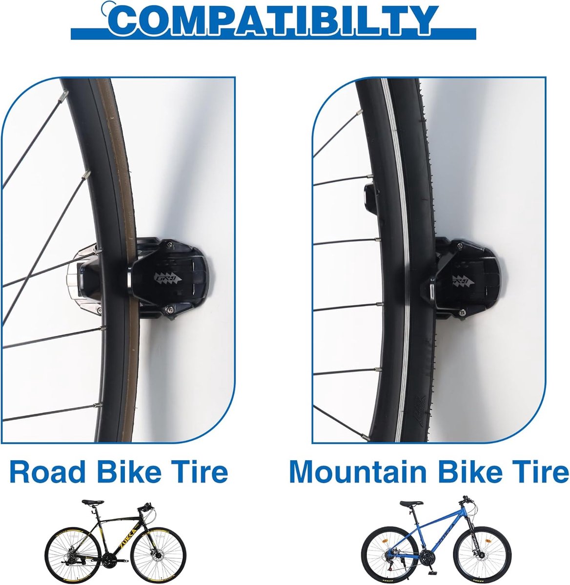 Bicycle Wall Mount - Up to 60 kg Load Capacity - For Tires 27-83 mm - Space-Saving Suspension for Garage & Home