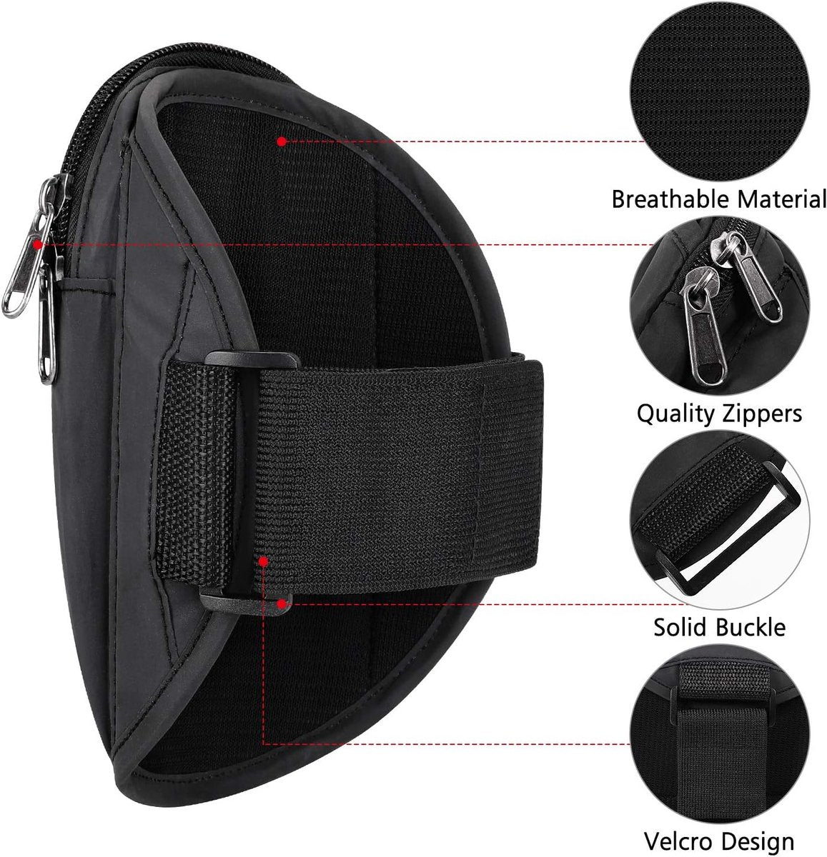 Sports Bag - Running Armband - Phone Holder for Running - Reflective Sports Accessories - With Adjustable Shoulder Strap - Suitable for Running, Camping and Hiking (Black)