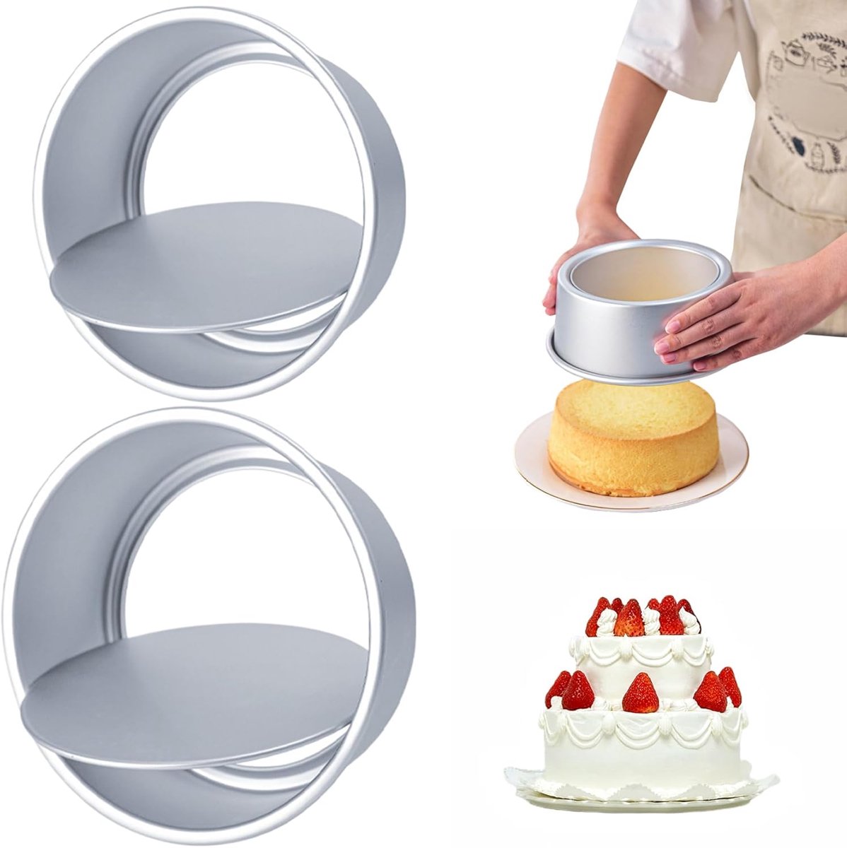 Cake Pans - 2-Piece Set - Round Cake Pans - Non-Stick Baking Pans - Aluminum Baking Pans 15cm and 20cm - Baking Pans with Removable Base - Round Pans - Baking Tools