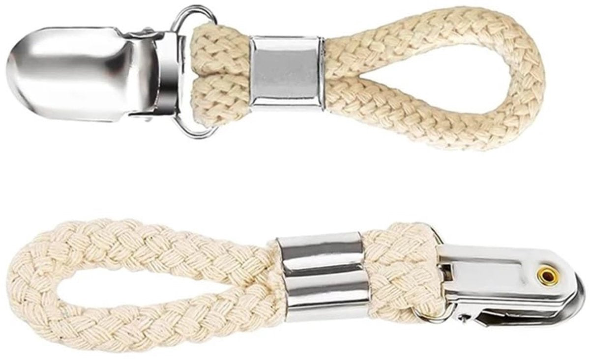 Set of 4 - Woven Cotton Ring, Metal Towel Clips - Hanging Ring and Storage Clips - Suitable for Home, Bedroom and Bathroom - Multifunctional