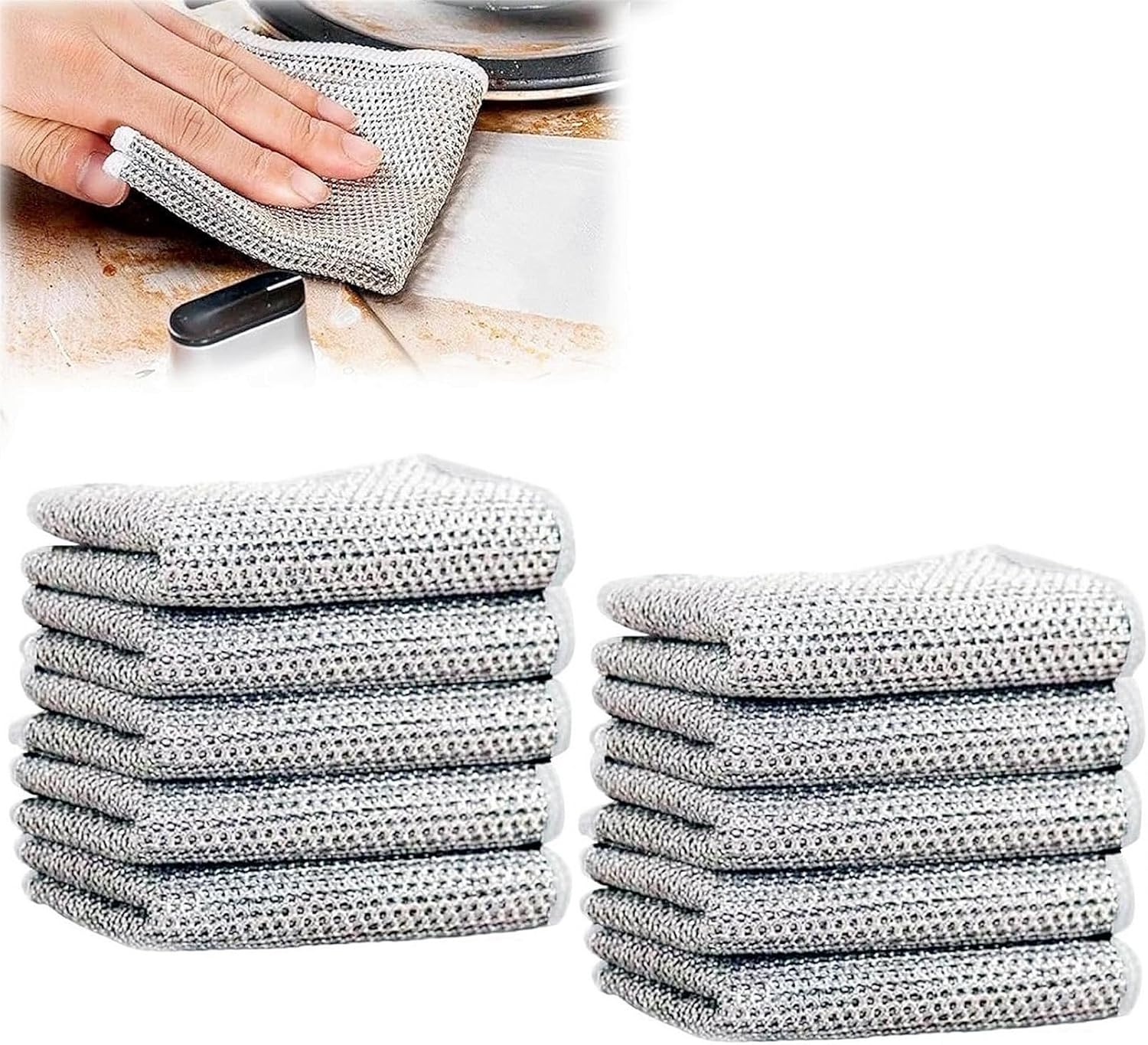 10pcs Kitchen DishCloths, 7.87"×7.87" Wire Dishwashing Rag for Wet and Dry, Multipurpose Cleaning Cloth, Reusable and Washable Clean Tools for Cookware, Sinks, Stove Tops, Dishes