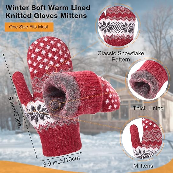 Pack of 3 pairs - Warm winter gloves for women - Extra thick - Knitted imitation - Suitable for cold winter weather (style A)