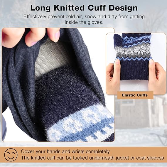 Pack of 3 pairs - Warm winter gloves for women - Extra thick - Knitted imitation - Suitable for cold winter weather (style A)