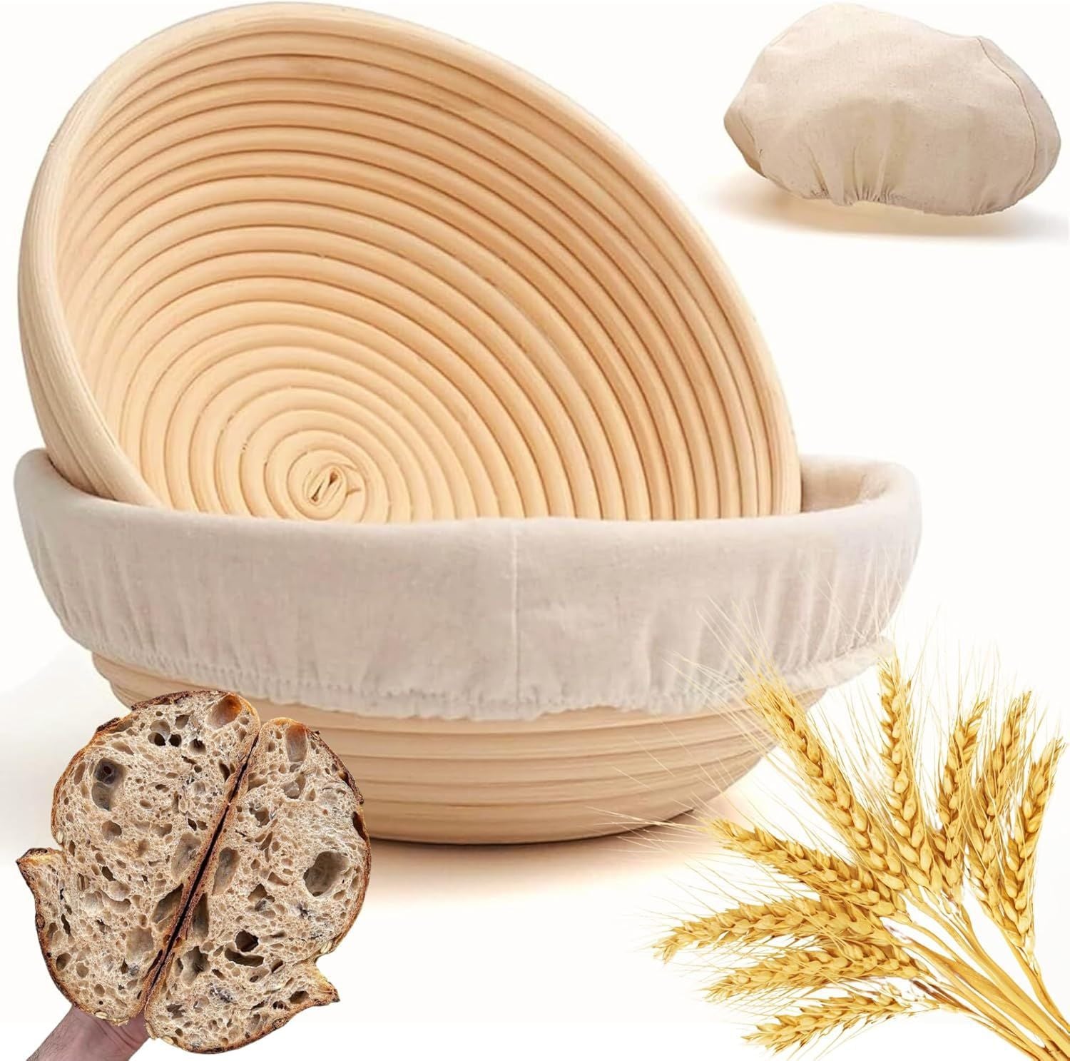 Proofing Basket Ø 23 cm - Bread Baking - Banneton - Proofing Basket Bread - Proofing Basket Round - Rattan Bread Pan - Dough Basket - incl. Dough Cloth | 1 piece