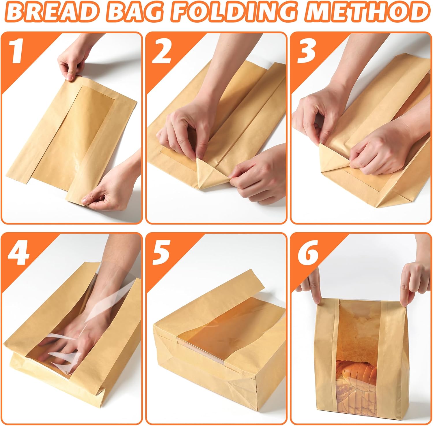 Bread Bag - Kraft paper with transparent window - 35*21*9 cm | Large baking bag - Suitable for storing bread, cookies, and snacks - Includes resealable tape