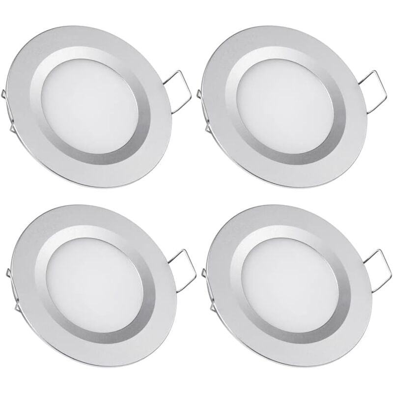 4 x 12V LED Recessed Spotlight Hole 58-65mm 3W 3200K Recessed Ceiling Light for Motorhome Boat Caravan Van Yacht Warm White (Silver Finish)