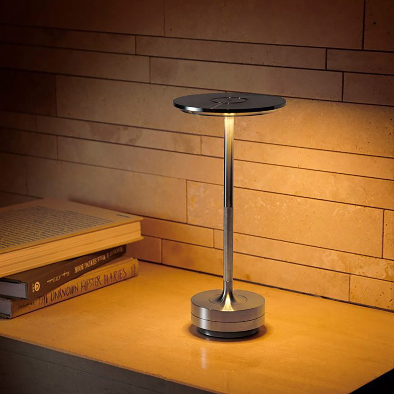 Cordless Table Lamp, Dimmable, Metal, USB Rechargeable