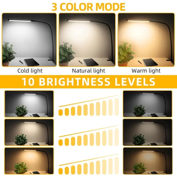 1 pc. Desk Lamps for Home Office, Clamp Lamp Dimmable Gooseneck Lamp Touch Control, Adjustable Desk Lamp for Workbench Tabletop (Black)