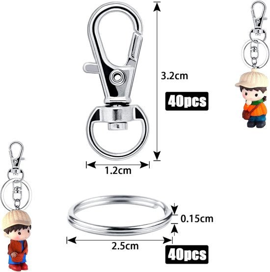 Small Stainless Steel Keychains - 100 Pieces Carabiner Keychains - DIY - DIY Ring - Snap Closure with Turning Button - (Silver)