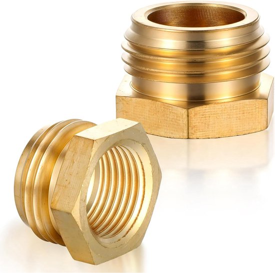 2-Pack - G 1/2" BSP Female to GHT 3/4 Male Hose Connector - Brass Garden Hose Connector - Threaded Pipe Connector - Hose Connector, Water Hose Connector, Garden Hose Connector