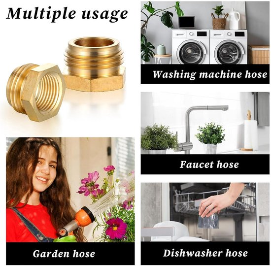 2-Pack - G 1/2" BSP Female to GHT 3/4 Male Hose Connector - Brass Garden Hose Connector - Threaded Pipe Connector - Hose Connector, Water Hose Connector, Garden Hose Connector