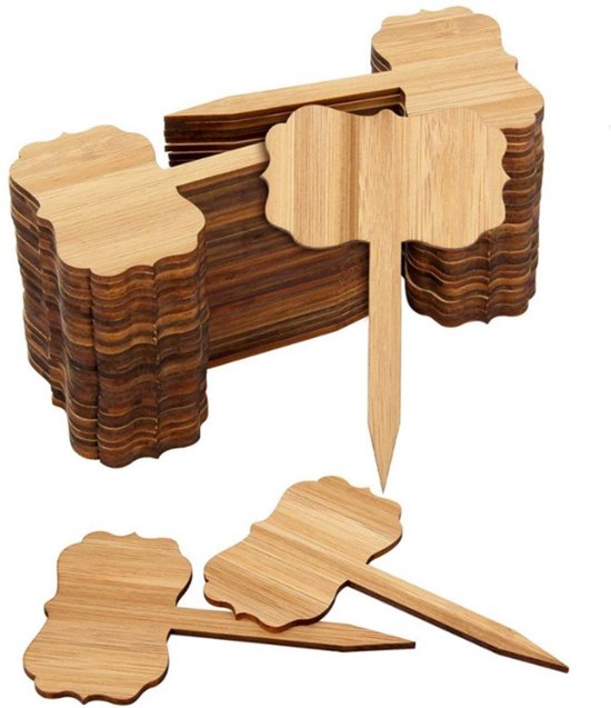 60 plant labels - Wooden plant labels - Wooden garden labels - Decorative garden labels - Suitable for seeds, herbs in pots, flowers and vegetables