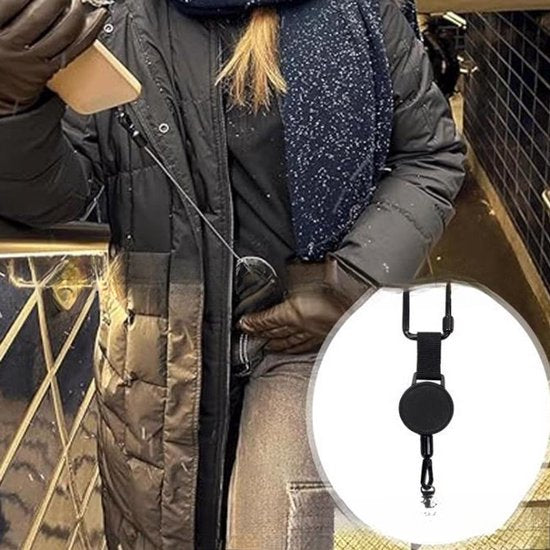 Extendable anti-theft phone buckle - 2-piece - Phone cord with carabiner - Suitable for travel and hiking - Phone accessories - Black