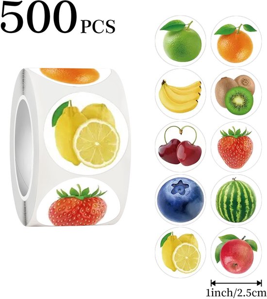 Stickers - 500 stickers - Diary stickers - Laptop decoration stickers - Fruit sticker roll