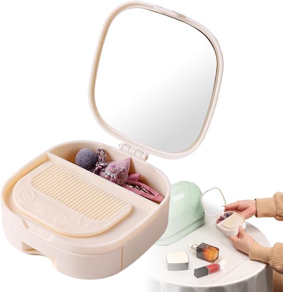 Makeup Mirror - Travel Makeup Mirror - Portable Makeup Mirror with Storage Box - Foldable Compact Mirror with Storage Box - Delicate Storage Box