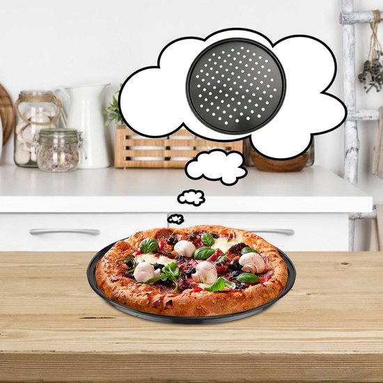 Pizza baking tins - 2 pieces - Non-stick baking tins made of stainless steel - Baking trays for home, kitchen, camping and barbecue - Round baking tins - 24 cm and 26 cm