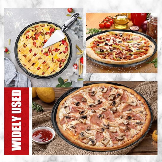 Pizza baking tins - 2 pieces - Non-stick baking tins made of stainless steel - Baking trays for home, kitchen, camping and barbecue - Round baking tins - 24 cm and 26 cm