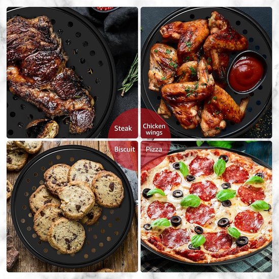 Pizza baking tins - Set of 2 - Stainless steel baking tins with non-stick coating - Suitable for home, kitchen, camping and barbecue - Round baking tins - 28 cm and 32 cm