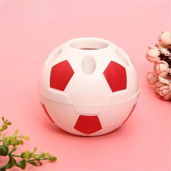 Multifunctional pen holder - football-shaped pen holder - student pen holder - plastic pen holder - storage box for toothpaste and toothbrush - red
