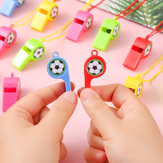 Soccer Whistles - Stadium Cheering Accessories - 24-Piece Set - Sports Whistles - Soccer | Football | Soccer Sticker Whistles (with String)