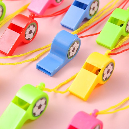 Soccer Whistles - Stadium Cheering Accessories - 24-Piece Set - Sports Whistles - Soccer | Football | Soccer Sticker Whistles (with String)