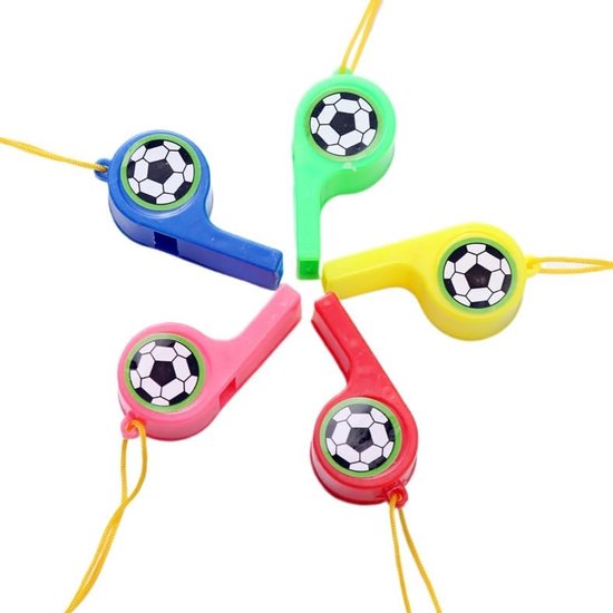 Soccer Whistles - Stadium Cheering Accessories - 24-Piece Set - Sports Whistles - Soccer | Football | Soccer Sticker Whistles (with String)