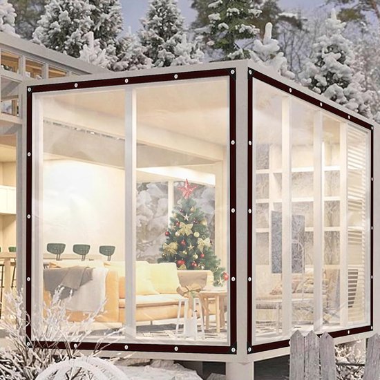 Transparent tarpaulin with eyelets, transparent tarpaulin for outdoor use, waterproof film, woven tarpaulin, canvas, awning, durable, weatherproof, multifunctional tarpaulin 2 x 4m