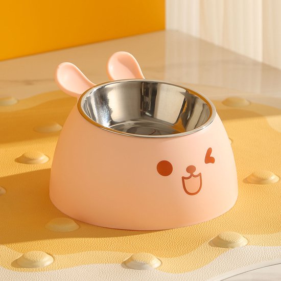 Cat Litter Box - Cat Food Bowl - Non-Slip Design - Pet Food Bowl - Plastic and Stainless Steel Design - Suitable for Cats and Small Dogs - Pink