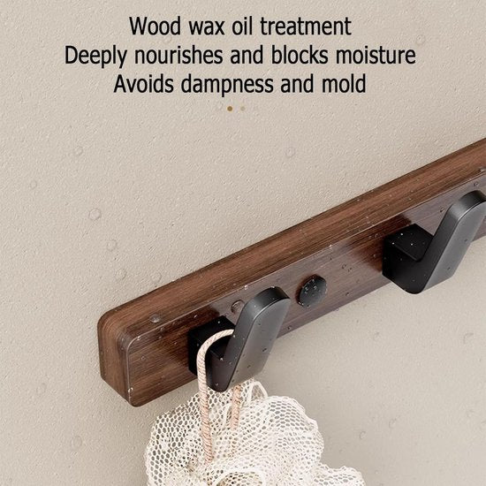 Coat rack - Wall coat rack - Coat rack with hooks - Storage rack - 25 × 3 cm - Wooden coat rack - Walnut - 3 hooks - Walnut wood color