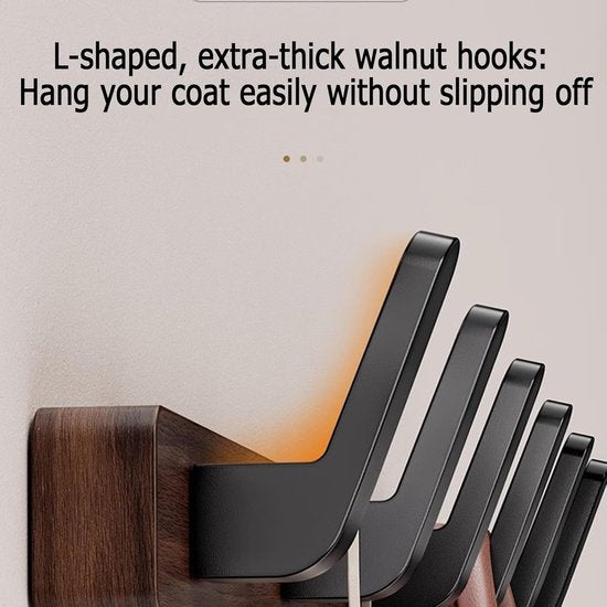 Coat rack - Wall coat rack - Coat rack with hooks - Storage rack - 45 × 3 cm - Wooden coat rack - Walnut - 5 hooks - Walnut wood color