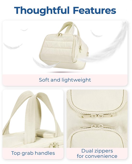 Multi-Zip Makeup Bag - Toiletry Bag - Spacious Storage, Organized Layered Design with Carry Handle - Ideal for Travel & Daily Use (Beige)