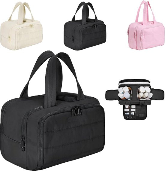 Multi-Zip Makeup Bag - Toiletry Bag - Spacious Storage, Organized Layered Design with Carry Handle - Ideal for Travel & Daily Use(Black)