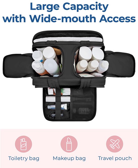 Multi-Zip Makeup Bag - Toiletry Bag - Spacious Storage, Organized Layered Design with Carry Handle - Ideal for Travel & Daily Use(Black)