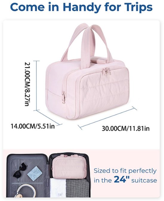 Multi-Zip Makeup Bag - Toiletry Bag - Spacious Storage, Organized Layered Design with Carry Handle - Ideal for Travel & Daily Use(Pink)