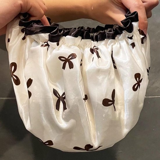 Double Layer Waterproof Shower Cap for Women & Girls – Reusable, Stretchy & Comfortable with Print (Gold)