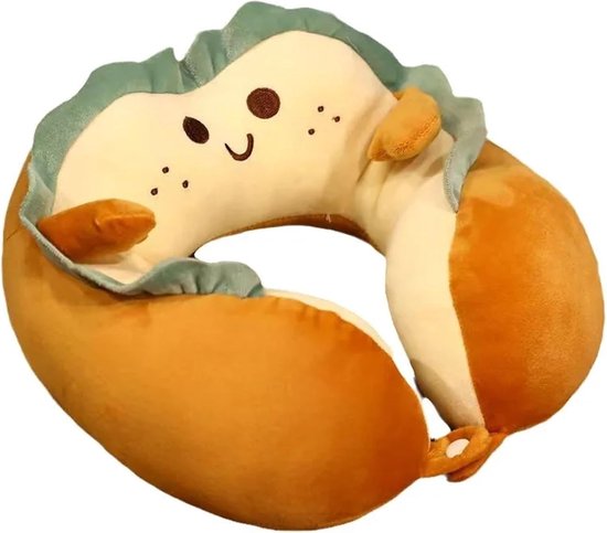 U-Shaped Neck Pillow Made of Soft Plush - Cute Bread Design - Breathable & Comfortable Travel Pillow for Neck Support